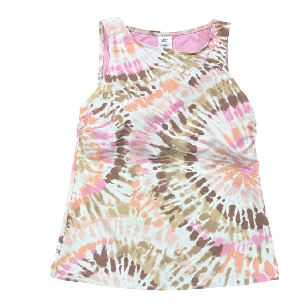 Lands End Womens White Burst Tie Dye High Neck Tankini Top Size 12 NEW